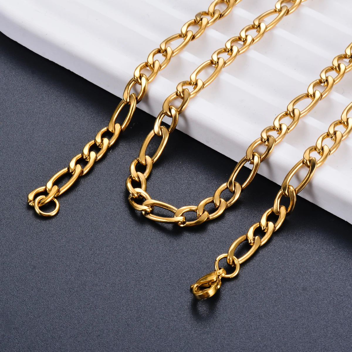 1 piece 8-40 Inches Gold Color Figaro Chain Necklace 3-7.5MM Stainless Steel Figaro Link Chain for Men Women - Uknowucme
