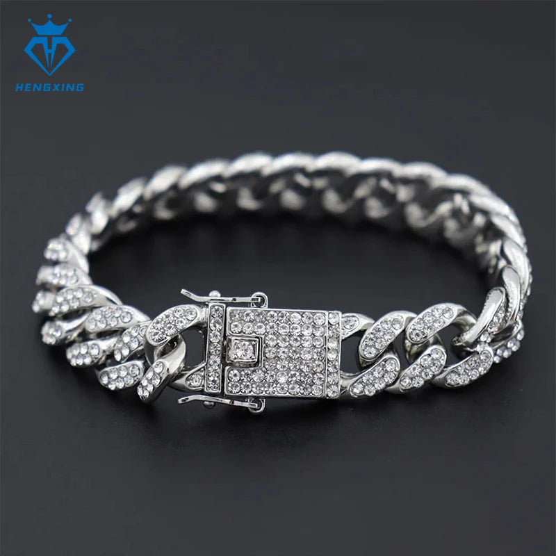 Fine Jewelry Sale 15mm Cuban Chain Bracelet Luxury 925 Silver Moissanite Bracelet Cuban Link Chain Bracelet