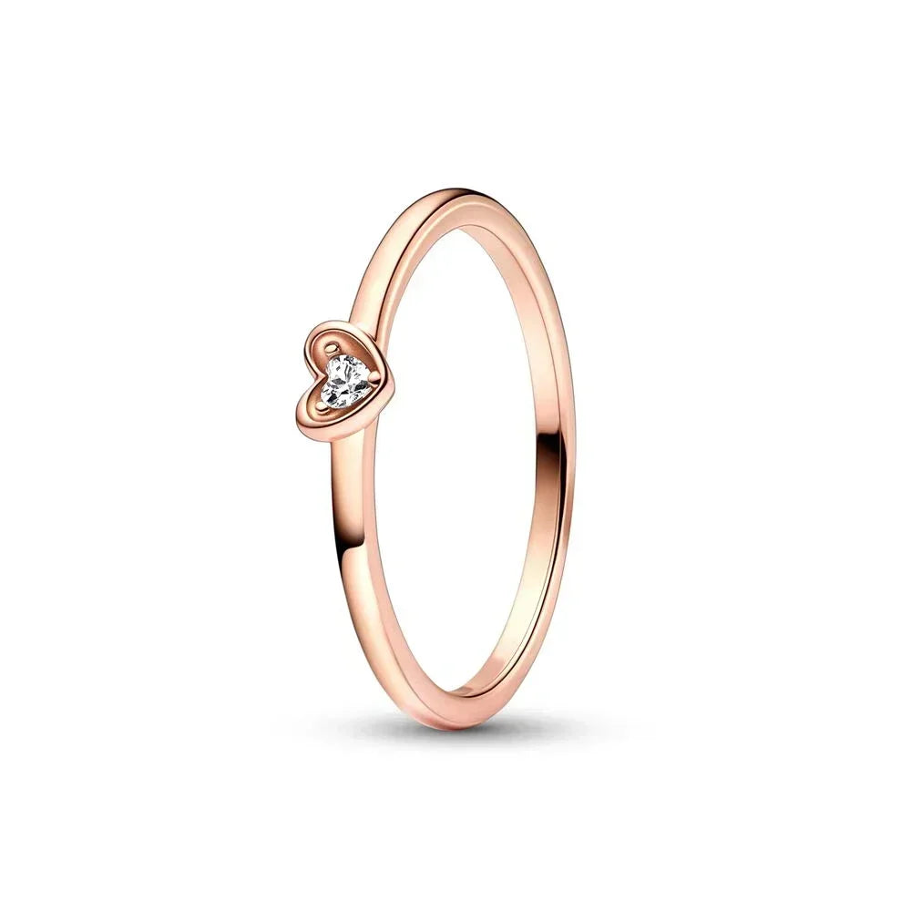 New High Quality 925 Sterling Silver pretty Radiant Heart Pavé Signet Ring Sparkling Wave ME Pavé & Red Dual Ring DIY Gift - Uknowucme