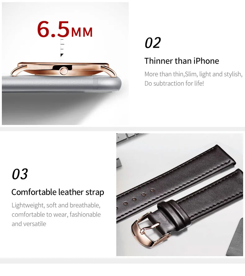 New In OLEVS Quartz Watch for Men Ultra Thin 6.5mm Minimalist Waterproof Date Bussiness Watch Fashion Leather Strap Men's Watch - Uknowucme