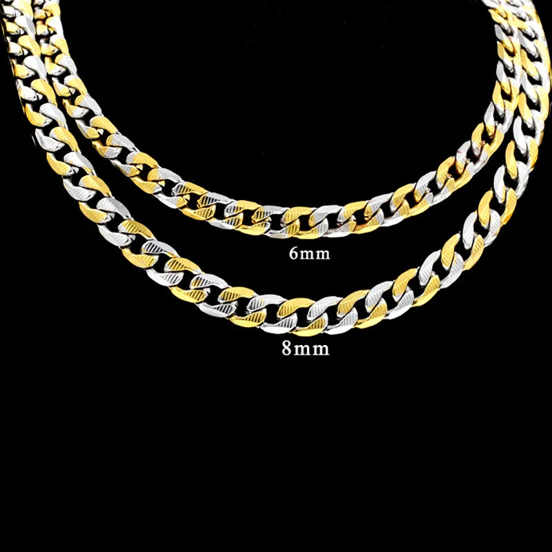 LUXUSTEEL Men's Figaro NK Chain Necklace 6/8/10MM Stainless Steel Golden Mixed Silver Color Curb Link For Women Jewelry Gift - Uknowucme