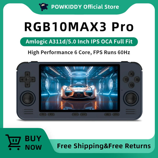 POWKIDDY RGB10 MAX3 Pro Retro Pocket 854*480 5 Inch Ips Screen Amlogic A311D Open-Source Handheld Game Console Children's Gifts