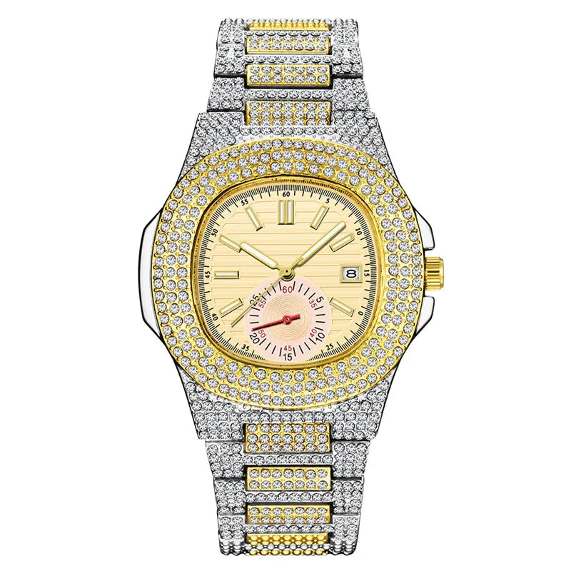 New Hip Hop Watches For Men Reloj Hombre Fashion Alloy Band Diamond Calendar Gifts Quartz Wristwatches Relogios Masculino 2024 - Uknowucme