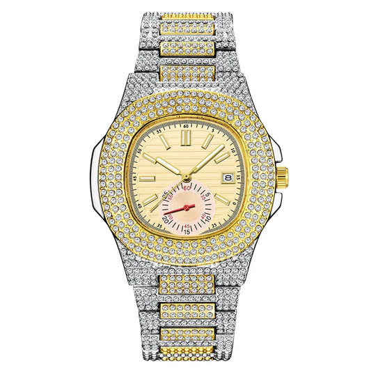 New Hip Hop Watches For Men Reloj Hombre Fashion Alloy Band Diamond Calendar Gifts Quartz Wristwatches Relogios Masculino 2024 - Uknowucme