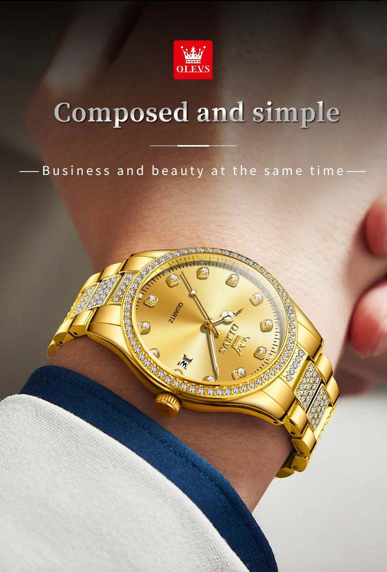 OLEVS Original Fashion Quartz Watch for Men Stainless Steel Waterproof Calendar Luminous High Quality Fashion Wrist Watch Men - Uknowucme