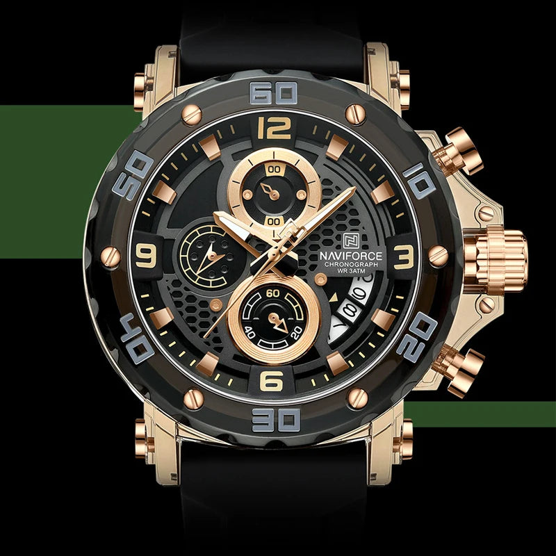 NAVIFORCE Men's Quartz Watch Fashion Trend 5ATM Waterproof Male Watches Chronograph Luminous Hands Silicone Strap Lightweight - Uknowucme