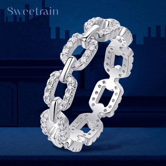 2024 Classic Moissanite Twist Chain Rings For Women Real 925 Silver Elegant Couple Finger Ring Wedding Jewelry Gift Bijoux Femme - Uknowucme