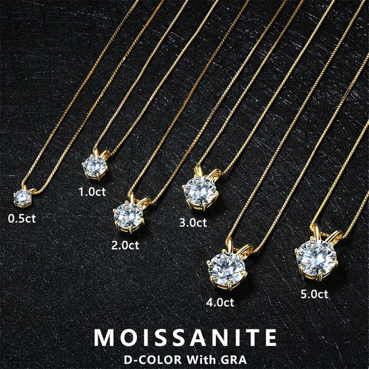 Lnngy 0.5ct-5ct Moissanite Pendant Necklace With Certificate For Women Original Real 925 Silver Chain Solitaire Drop Necklaces - Uknowucme