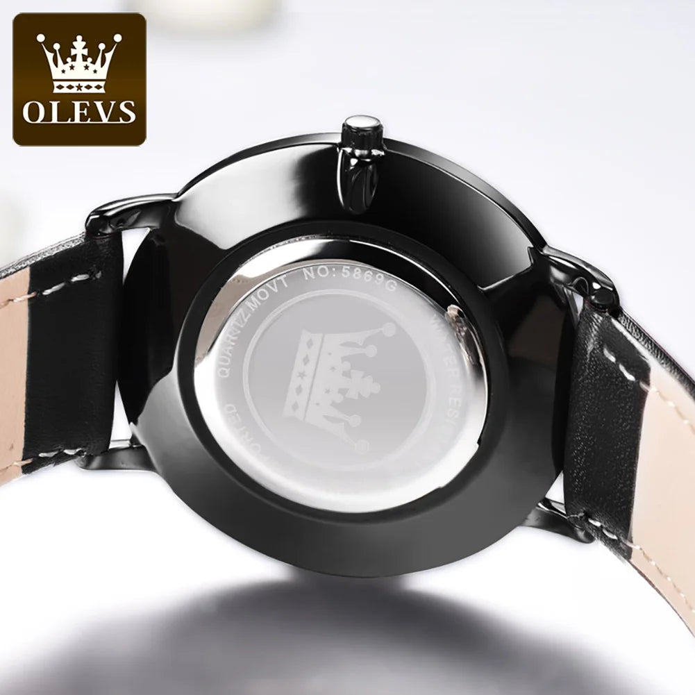 New In OLEVS Quartz Watch for Men Ultra Thin 6.5mm Minimalist Waterproof Date Bussiness Watch Fashion Leather Strap Men's Watch - Uknowucme