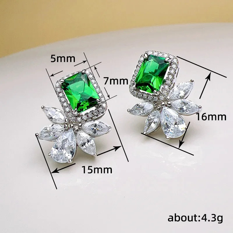 2025 Geometric Green CZ Sparkling Cubic Zirconia Earrings, Suitable for Women's Wedding Parties, Elegant  Jewelry - Uknowucme