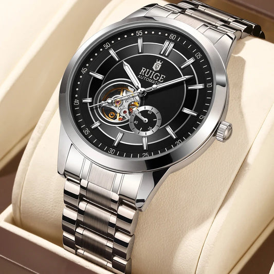 Men's Automatic Mechanical Watch - Elegant Stainless Steel, Calendar Function, Business and Leisure Style, Blue Dial and Date Wi - Uknowucme