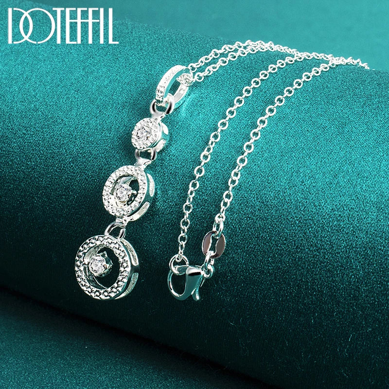 DOTEFFIL 925 Sterling Silver Three Round Circle AAA zircon Pendants Necklace 18 inch Chain For Woman Wedding Engagemen Jewelry - Uknowucme