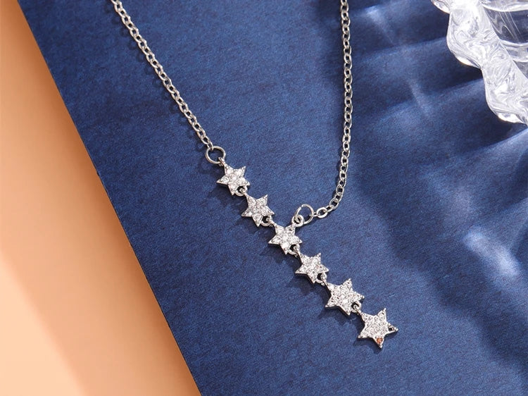 Fashion Pentagram Star 925 Sterling Silver Crystal Clavicle Chain Necklaces  XL065 - Uknowucme