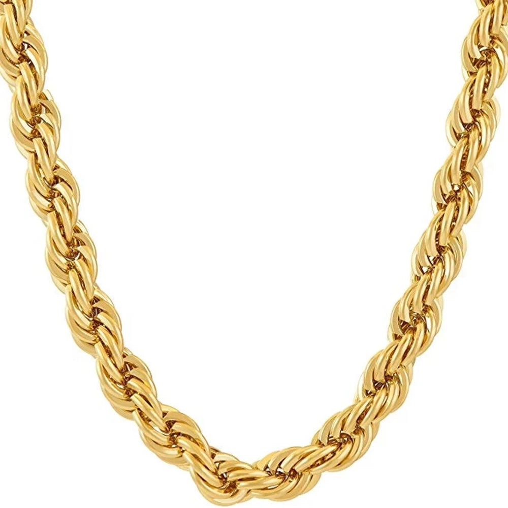 Heavy Hip Hop 24" Unisex Rapper's 7mm Solid Rope Chain Necklace Real 18k Gold Color Collar Clavicle Men Jewelry Gift - Uknowucme