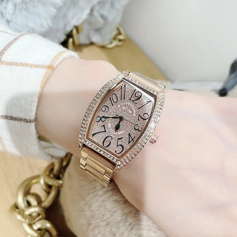 Fashion Luxury Diamond Quartz Watches for Women Ladies Stainless Steel Wristwatch Analog Female Iced Out Watch Reloj Mujer