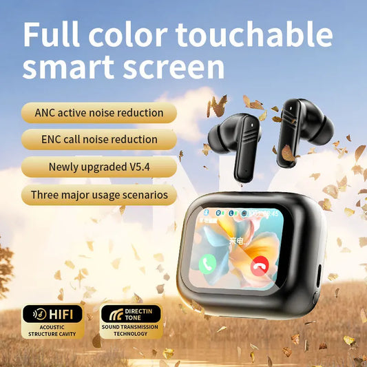Color Touchscreen Bluetooth Earphones TWS Wireless ANC+ENC Noise-cancelling in-ear Earbuds with Display for High Sound Quality - Uknowucme