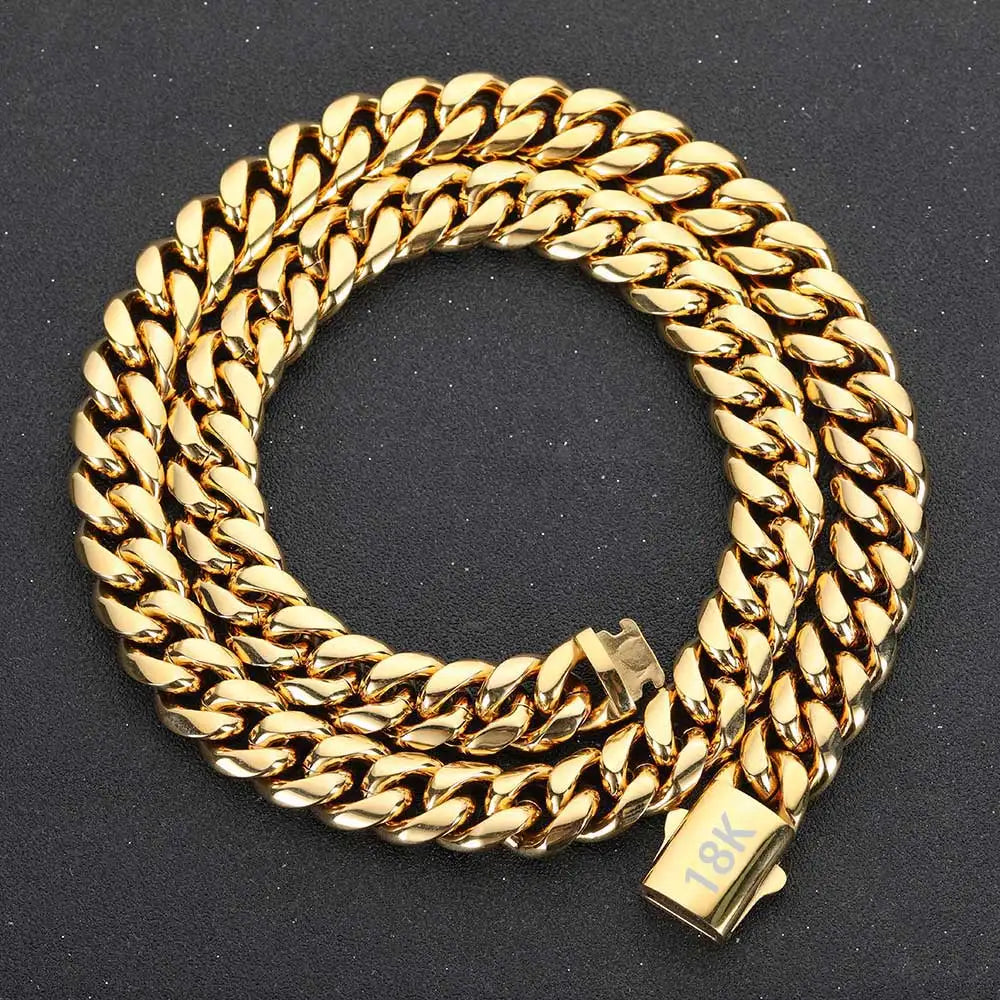 High Quality Width 8-14mm Stainless Steel Gold Color Cuban Chain Waterproof Men woman Curb Link Necklace Various Sizes - Uknowucme