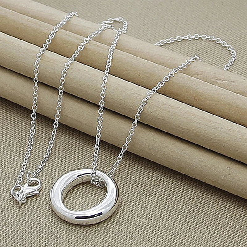 DOTEFFIL 925 Sterling Silver Round Circle Smooth Pendant Necklace 18 Inch Chain For Women Wedding Engagement Fashion Jewelry - Uknowucme