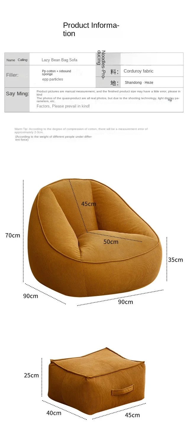 X&D Bean Bag Lazy Corduroy Comfortable Sofa Single Bed Tatami Bedroom Balcony Casual Lightweight Small Sofa Living Room 2024 New - Uknowucme