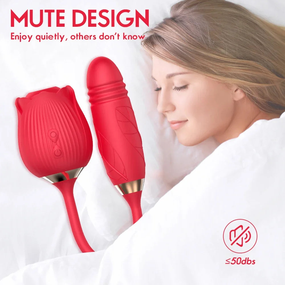 Rose Sucking Vibrator Women Masturbator Nipple Penetration Vagina Vibrator Sucker Dildo Masturbators 2 in 1 Sexy Shop Products