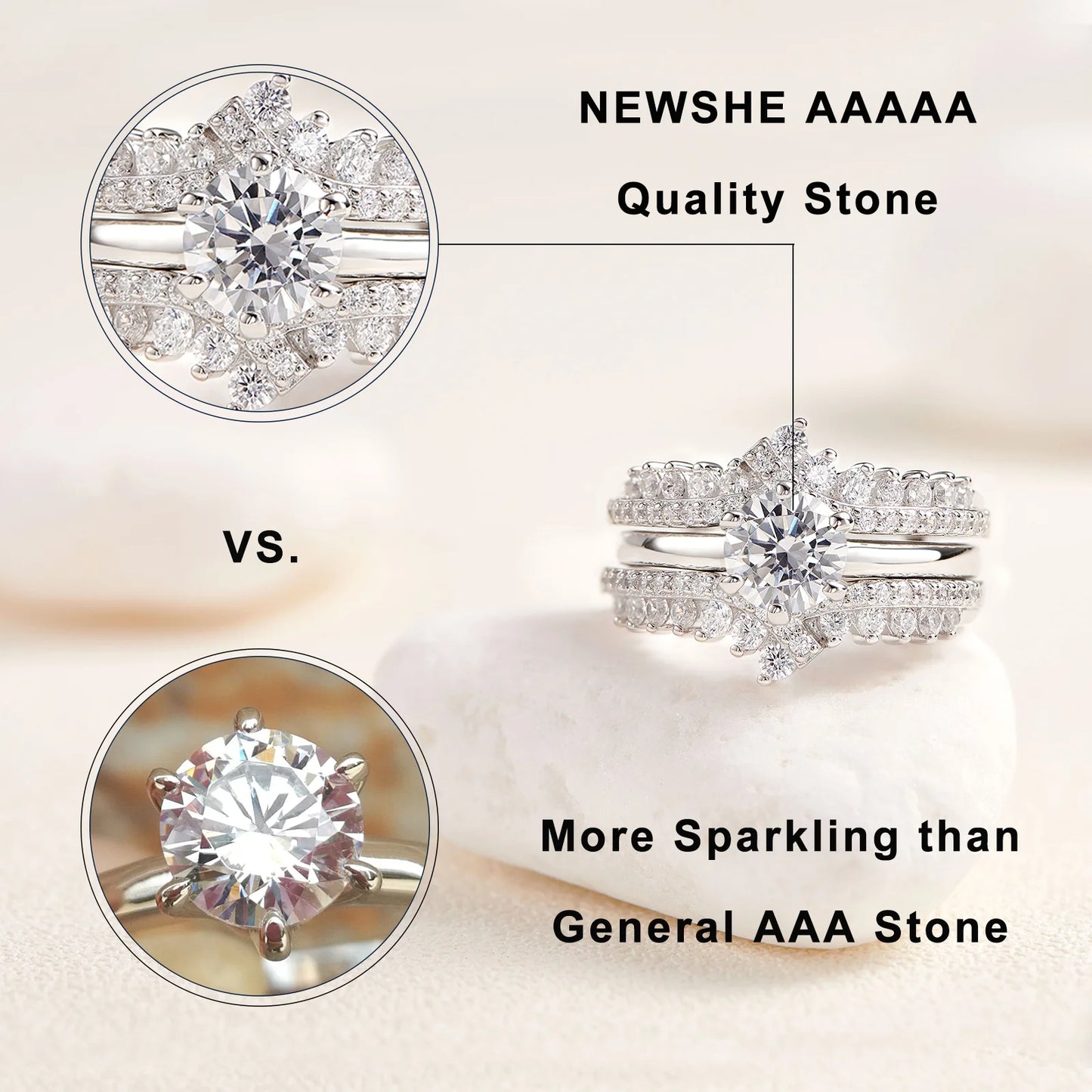 Newshe 925 Silver Original Wedding Rings for Women 1.8Ct Round Cut Cubic Zircon Jewelry Engagement Ring Enhancer Band Bridal Set