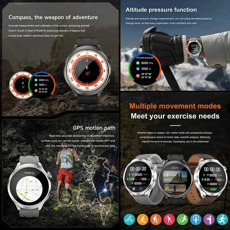 2024 New For HUAWEI GPS Sports smartwatch Men 1.85 AMOLED Screen Compass Altimeter Heart rate BP NFC Bluetooth Call Smart Watch - Uknowucme