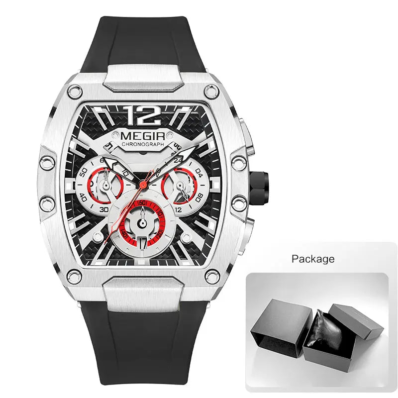 MEGIR Navy Blue Silicone Strap Sport Watch for Men Fashion Waterproof Chronograph Quartz Wristwatch with Luminous Hands Calendar - Uknowucme