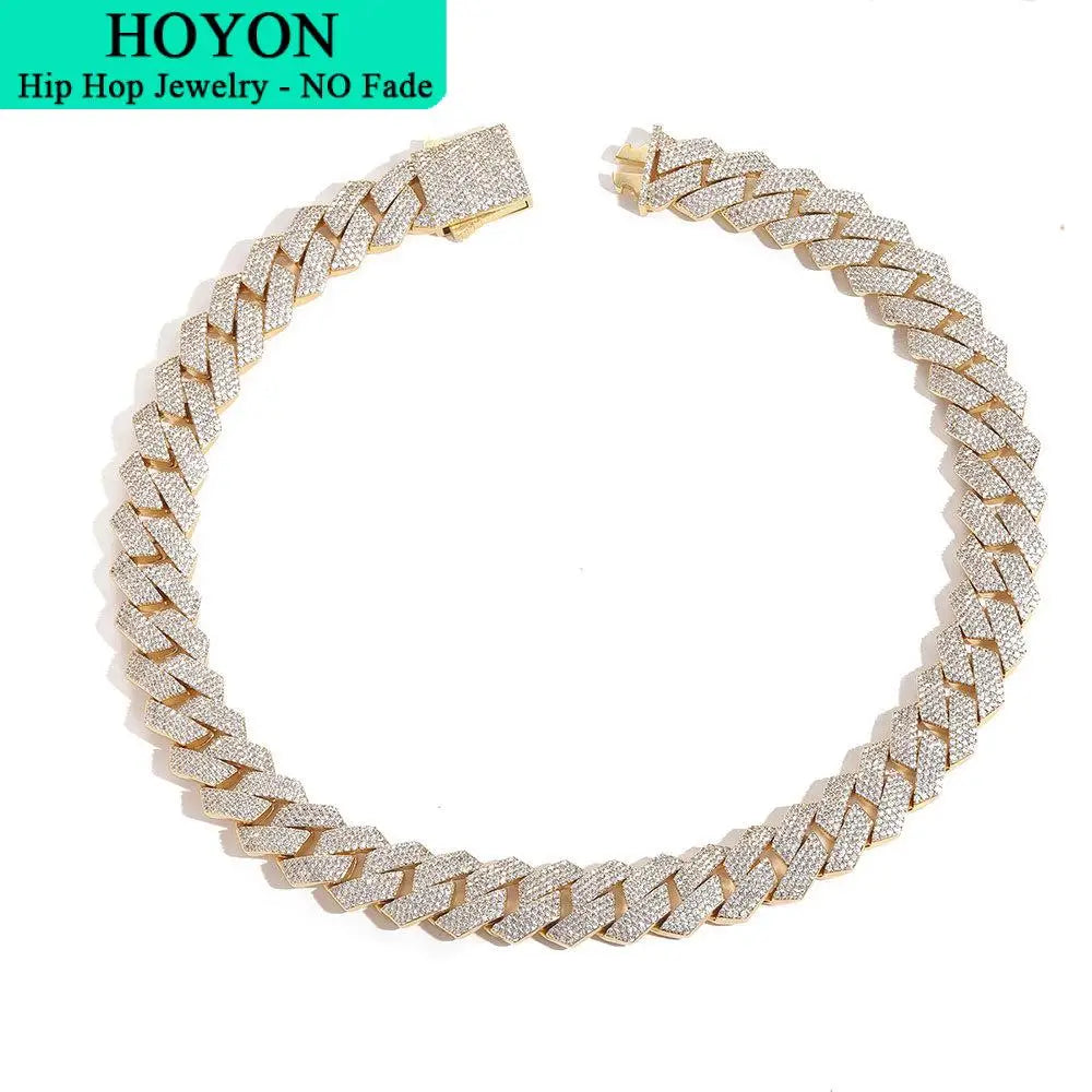 HOYON Moissanite Cuban Chain Men's Necklace S925 Silver Color Jewelry Hip Hop Rock Luxury Zircon Diamond Neck Collares 16-24in - Uknowucme