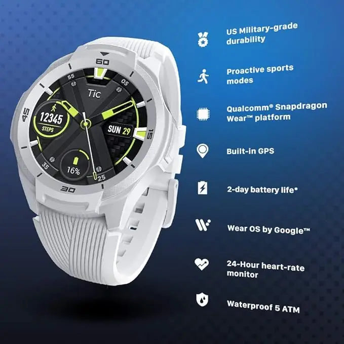 TicSmartwatch S2 Wear OS by Google Smartwatch Built-in GPS 24-Hour Heart Rate Monitor forMen 5ATM IP68 Waterproof forIOS&Android - Uknowucme