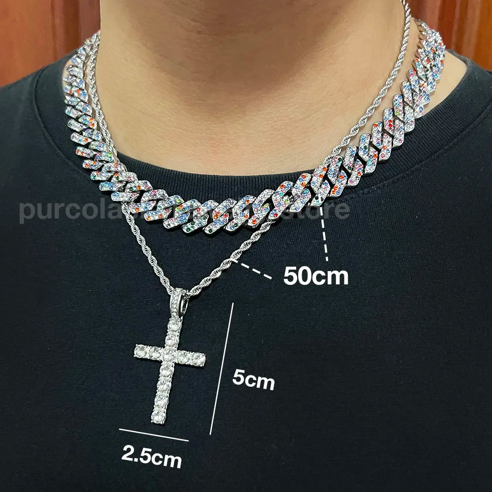 Purcolasia Black Hip Hop Cuban Link Chain Set Necklace +Watch+Bracelet Tennis Chain Iced Out Jewelry Sets for Men