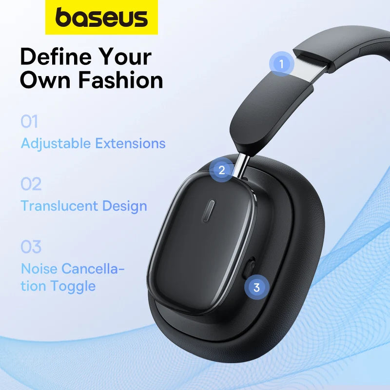 Baseus Bowie Wireless Headphone Bluetooth 5.3 38db ANC Noise Cancellation Hi-Res 3D Spatial Audio Over the Ear Headsets 100H - Uknowucme