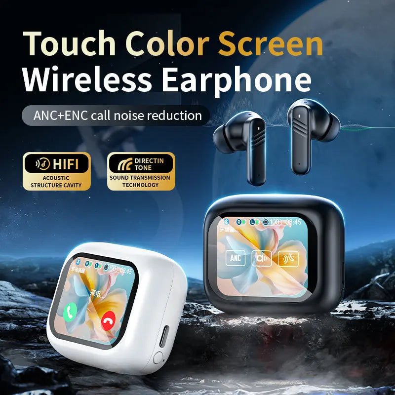 Color Touchscreen Bluetooth Earphones TWS Wireless ANC+ENC Noise-cancelling in-ear Earbuds with Display for High Sound Quality - Uknowucme