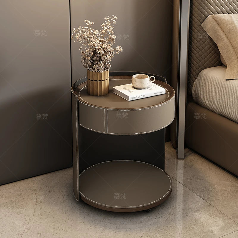 Modern Saddle Leather Nightstand Aesthetic Italian Luxury Trendy Bedside Table Drawers Nordic Mesitas De Noche Bedroom Furniture