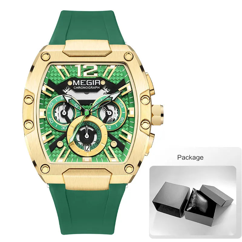 MEGIR Navy Blue Silicone Strap Sport Watch for Men Fashion Waterproof Chronograph Quartz Wristwatch with Luminous Hands Calendar - Uknowucme