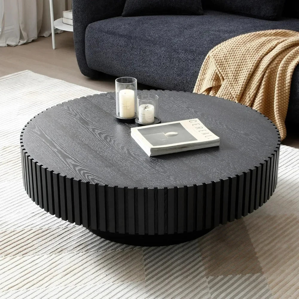 31.49" Round Coffee Table, Modern Luxury Wood Circle Drum Center Table for Living Room, Accent Side Table End Table for Living - Uknowucme