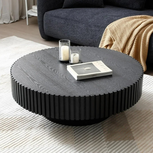 31.49" Round Coffee Table, Modern Luxury Wood Circle Drum Center Table for Living Room, Accent Side Table End Table for Living - Uknowucme