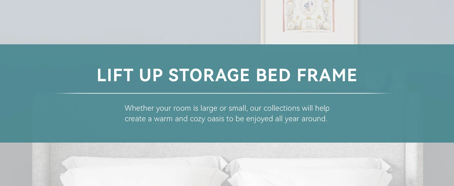 HOOMIC Lift Up Storage Bed with Wingback Headboard/Heavy-Duty Hydraulic Bed/Large Underneath Storage Allewie - Uknowucme