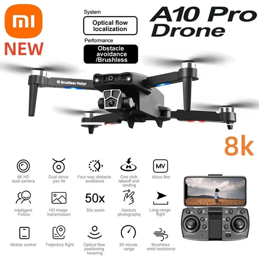 Xiaomi A10 Pro Mini Drone Profesional 8K HD Camera Fly 25Min Obstacle Avoidance Brushless Foldable Quadcopter Optical Flow 2024