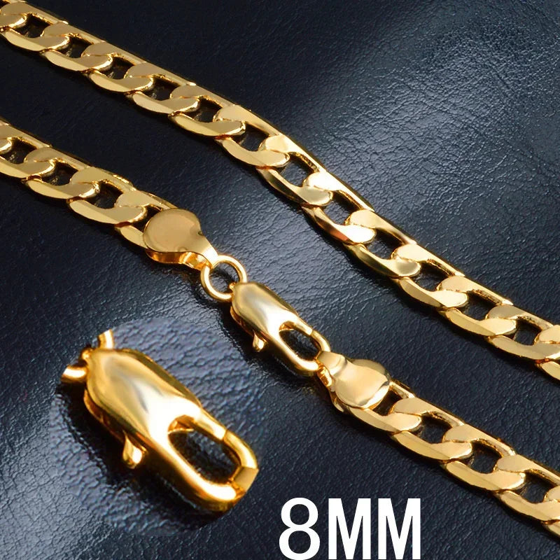 Special offer 18K gold Necklaces 925 Stamp Silver color Classic 8MM sideways chain for Men woman fine Jewelrys Wedding party - Uknowucme