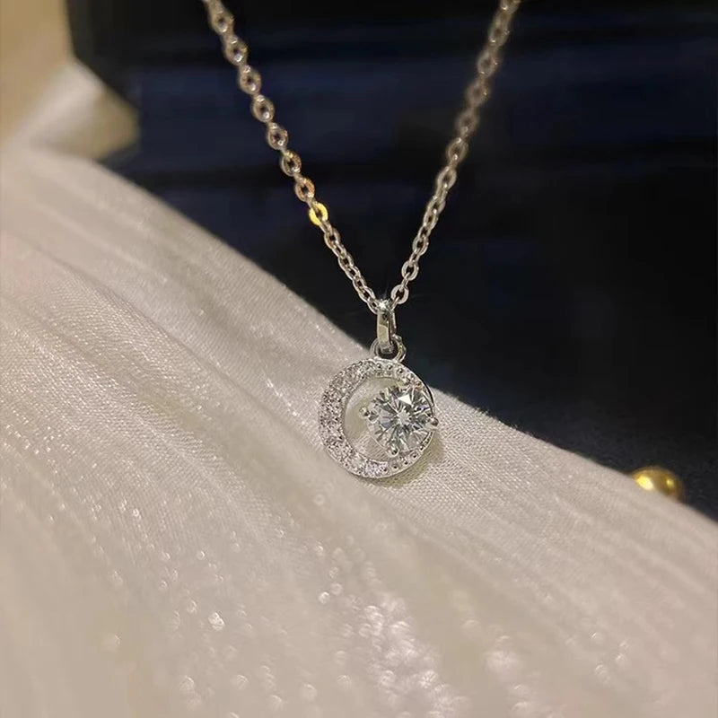 925 Sterling Silver Necklace Pendant 100% Real Moissanite For Women Fashion Clavicle Chain Necklaces Wedding Party Jewelry Gift - Uknowucme
