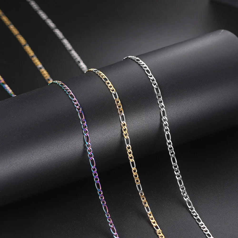 Men 's Figaro Chain Necklace Stainless Steel Minimalist 3mm 60cm Gold Color Fashion New Hip Hop Jewelry Gift Collar Hombres - Uknowucme