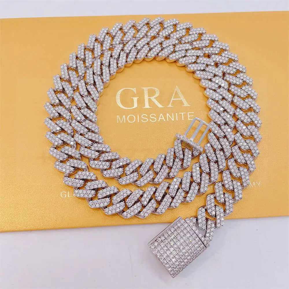 Box Lock Icedout Diamond Custom Cuban Link Chain Luxury Jewelry S925 Necklace Cuban Chain Necklace Moissanite Cuban