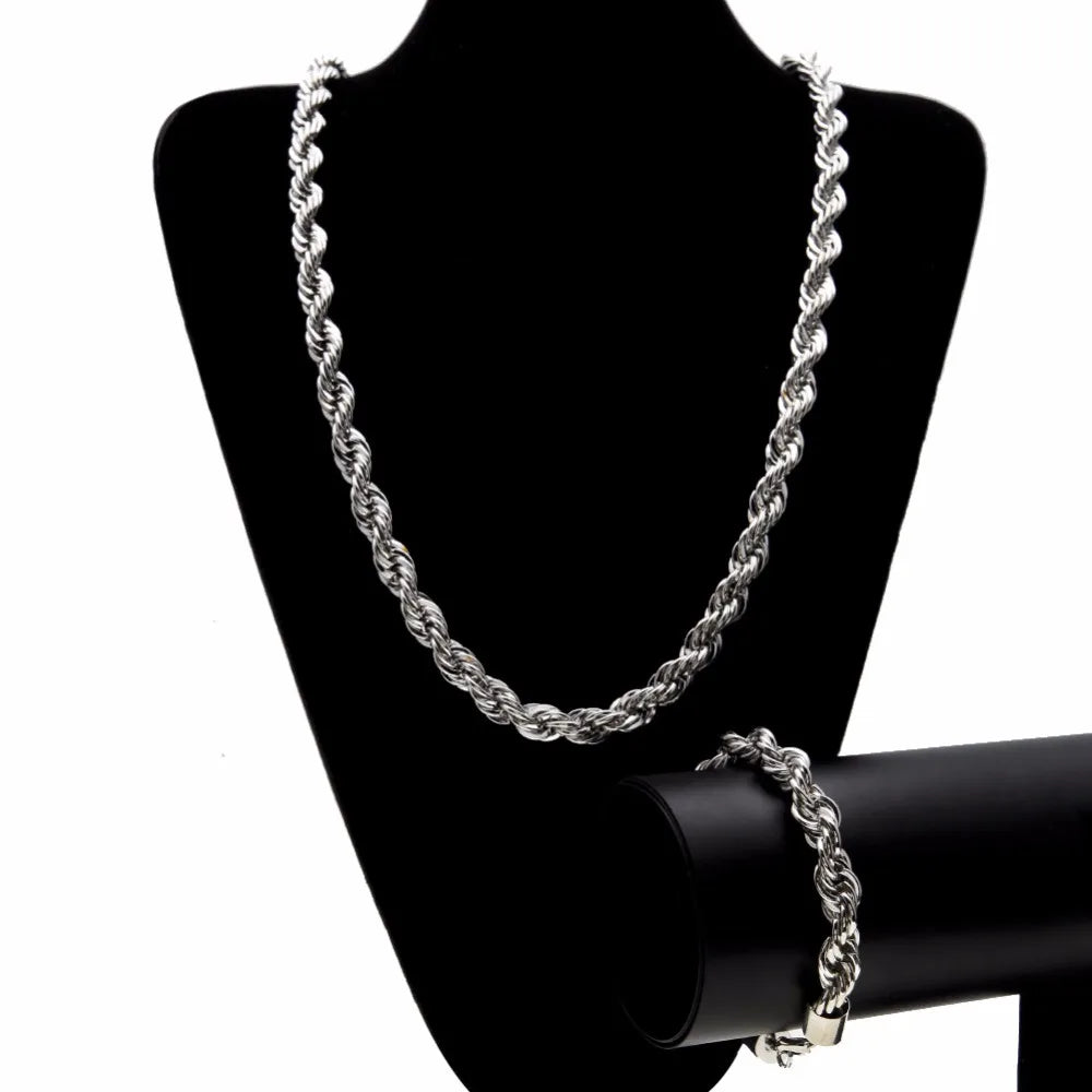 Gold Silver Color 6mm/ 1cm Rope Chain Set For Men And Women Punk Necklace - Uknowucme