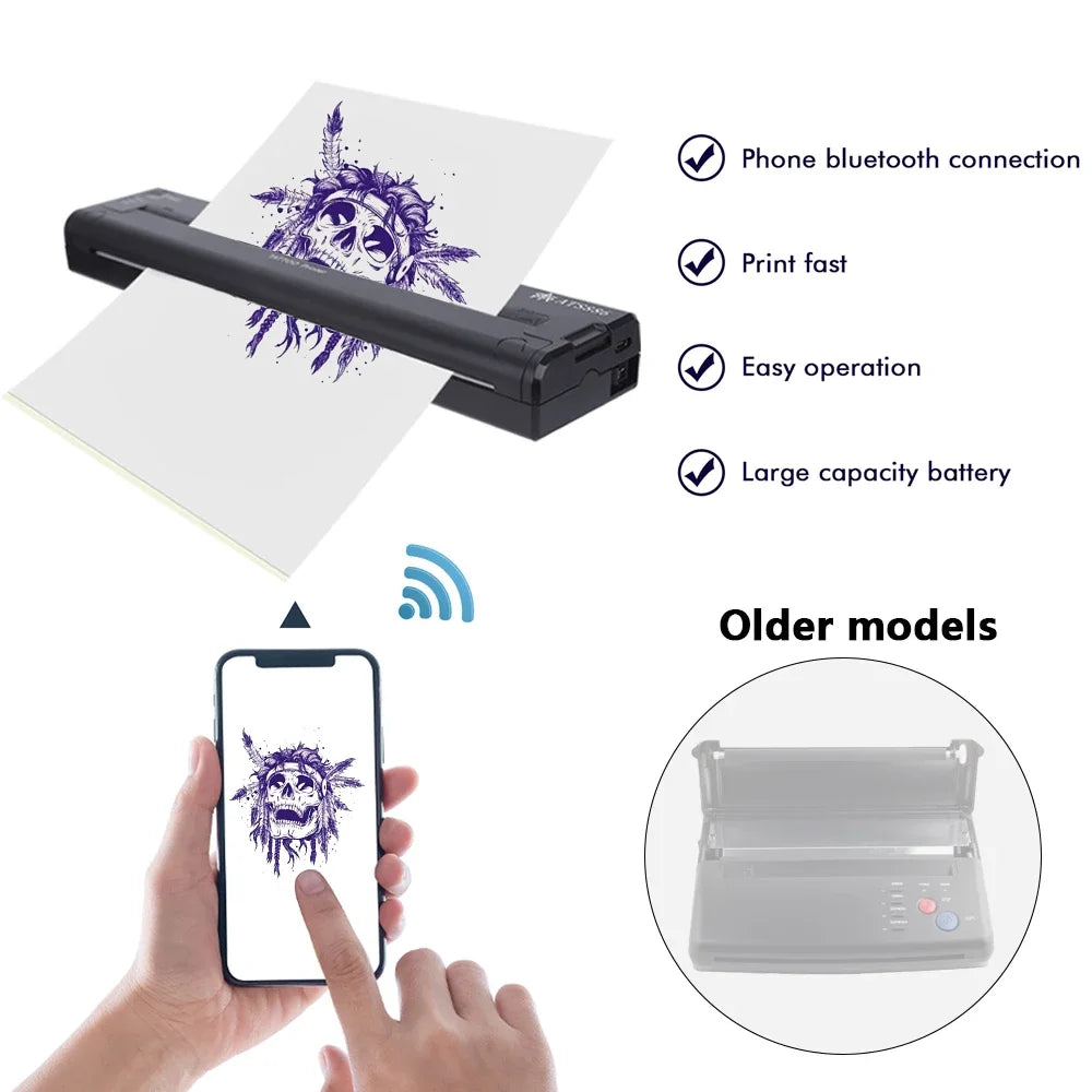 Portable Thermal Printer Bluetooth Wireless Tattoo Transfer Machine Line Drawing Photo Stencil Maker Copier Printer For Body Art - Uknowucme