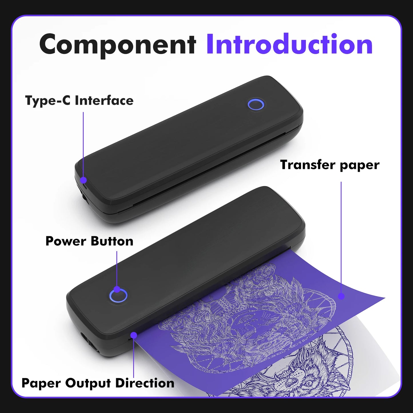 Portable Wireless Tattoo Transfer Stencil Printer Bluetooth No Ink 2550mAh Tattoo Thermal Printer Compatible with Phone & PC - Uknowucme