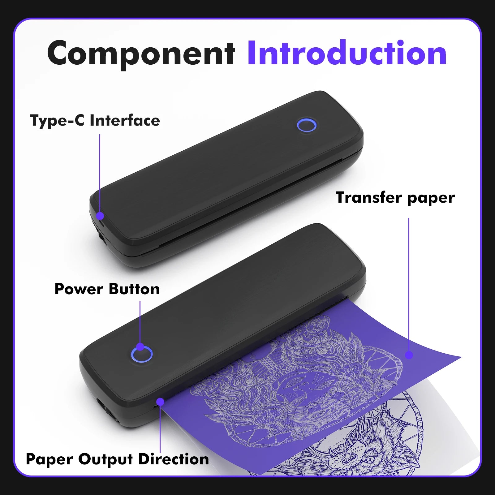 Portable Wireless Tattoo Transfer Stencil Printer Bluetooth No Ink 2550mAh Tattoo Thermal Printer Compatible with Phone & PC - Uknowucme