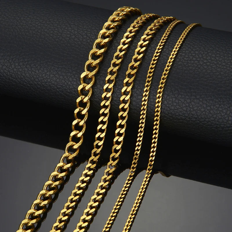 Treebud 3mm 40cm/50cm/60cm Gold Color Chain Necklace Stainless Steel Punk Cuban Chain Rope Chain Snake Chain Necklaces Jewelry - Uknowucme