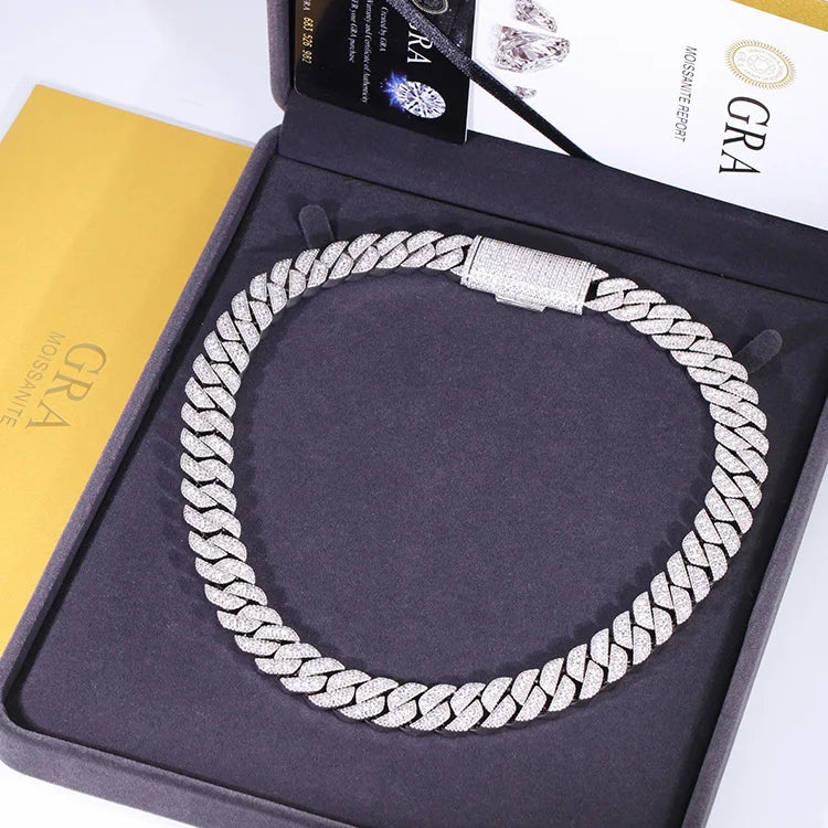 Bling Hip Hop Chain 16mm Wide Iced Out 925 Silver Necklace Set D/vvs Moissanite Diamond Cuban Link Chain