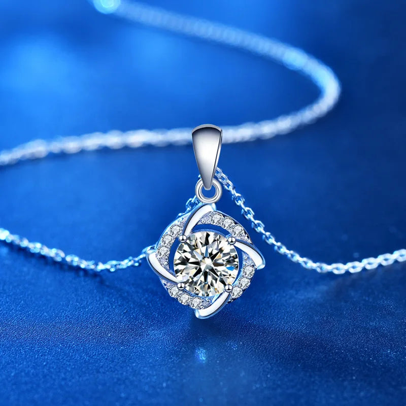 925 Sterling Silver Necklace Pendant 100% Real Moissanite For Women Fashion Clavicle Chain Necklaces Wedding Party Jewelry Gift - Uknowucme
