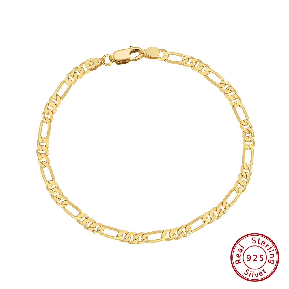 ORSA JEWELS Real 925 Sterling Silver Figaro Bracelets for Women 14K Gold Plated 3.3mm Figaro Link Chain Bracelets Jewelry SB66 - Uknowucme
